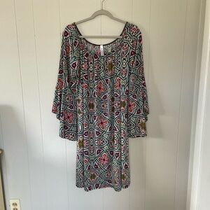 Elegant Multicolor Patterned Midi Dress